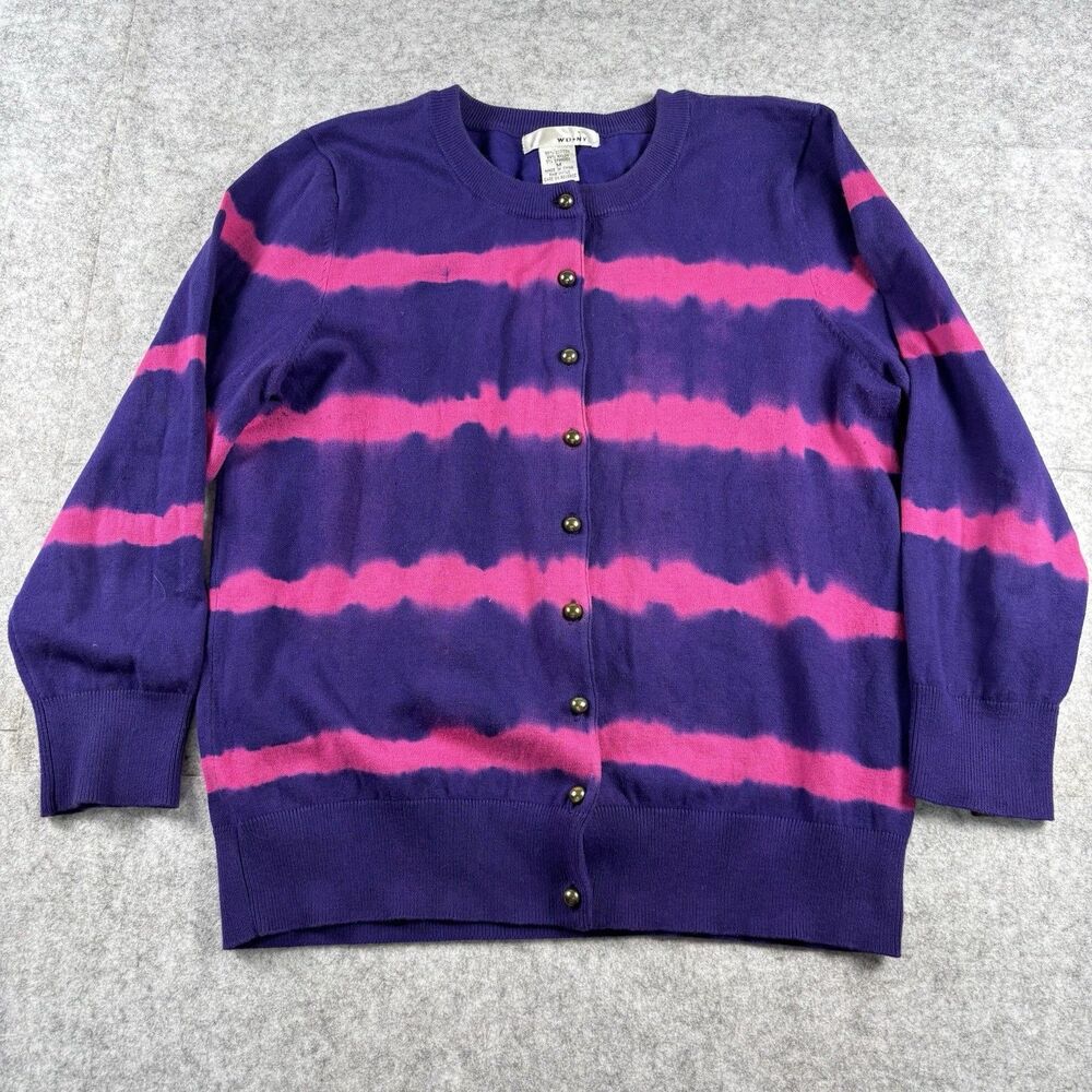 Vintage WD.NY Purple Pink Tie-Dye Knit Cardigan Sweater Button Stretch Womens M